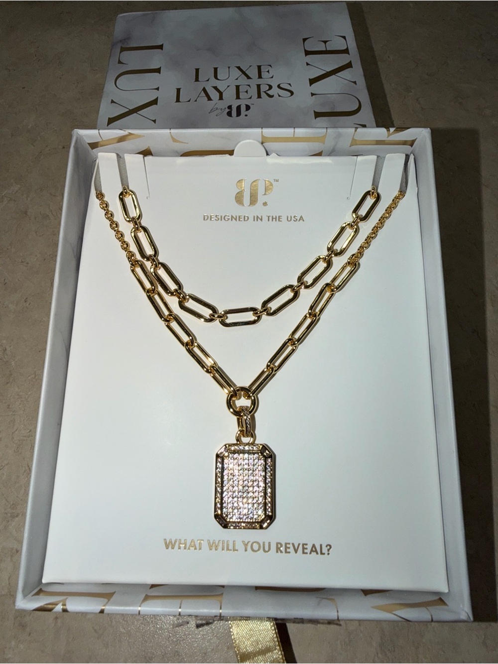 Bomb Party Luxe Layers-She Makes An Shine Dog Tag CZ on Gold NK15260